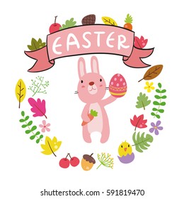 Set of cute Easter characters and elements