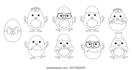 A set of cute Easter chicks. Vector illustration.