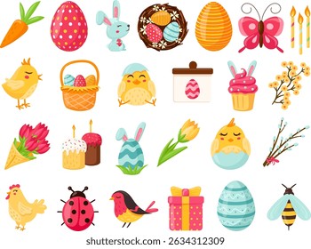 set of cute easter day element vector illustration