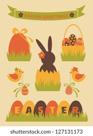 A set of cute Easter design elements.