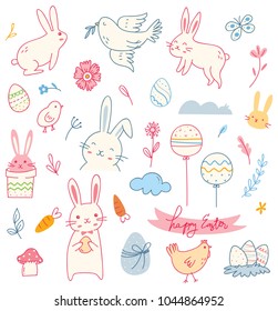 Set of cute Easter doodle isolated on white background