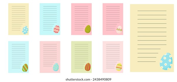 Set of cute easter egg labels. Vector illustration of memo, paper, and kindergarten name tag. Kid icon included.