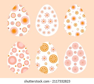 Set cute Easter eggs with abstract patterns in pastel colors. Illustration colorful Easter eggs in flat style. Vector