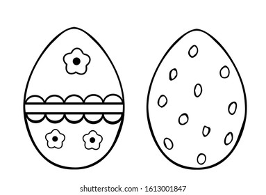 Set of cute easter eggs in doodle style. Symbolic essay. Black cartoon easter picture. Print for coloring, t-shirt, cup, baby clothes. Vector illustration design on a white isolated background.
