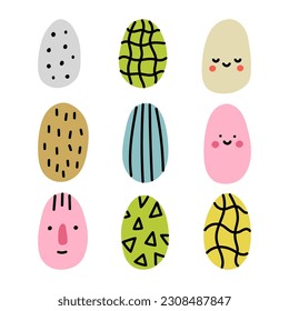 Set of cute Easter eggs in doodle style. Vector illustration.