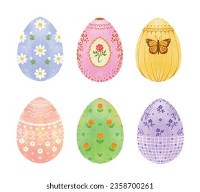 Set of cute Easter eggs watercolor vector illustration