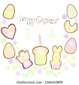 set of cute easter gingerbreads in pastel colors