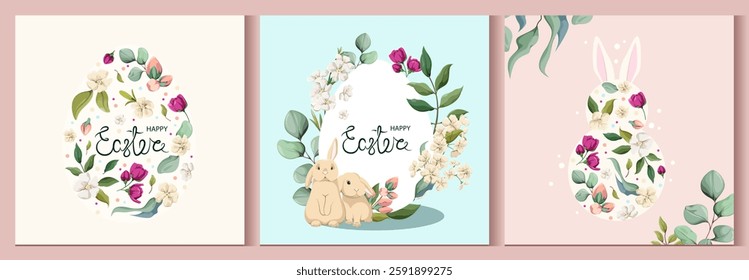 A set of cute Easter greeting cards. Vector illustration.
