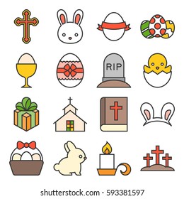 set of cute easter icon, flat design vector