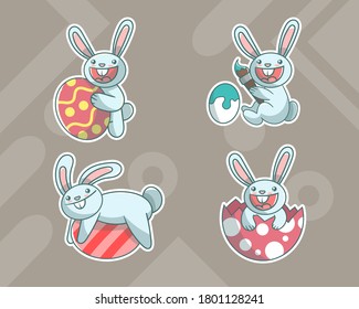 set of cute easter rabbit character with optional apprearance. premium kawaii vector