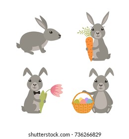 Set cute Easter rabbits. Holiday background.