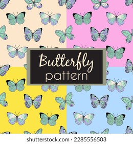  Set of cute Easter seamless patterns with butterflies for fabric, stationery, wallpaper, scrapbook, notebook cover or print material.