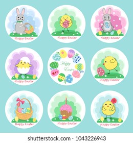 Set of Cute Easter stickers, insulated. Vector illustration.