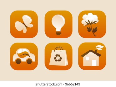 set of cute ecology icons, vector