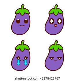 Set of Cute Eggplant Stickers