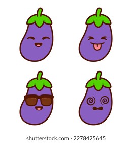 Set of Cute Eggplant Stickers