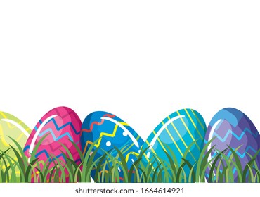 set of cute eggs easter decorated vector illustration design