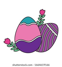 set of cute eggs easter decorated and flowers vector illustration designicon