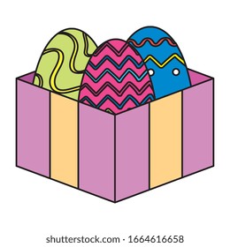 set of cute eggs easter in gift box vector illustration design