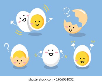 Set of cute eggs mascot in actions, eggs cartoon flat design