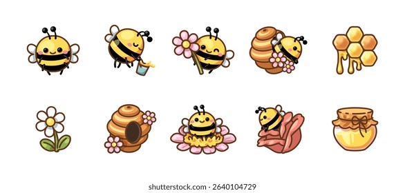 Set of cute element cartoon illustration, Cute icons related to little pink heart and love. A kawaii emoji cartoon. Idea for print, cartoon, card, decoration and sticker.
