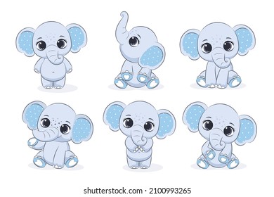 A set of cute elephant boys. Vector illustration of a cartoon.