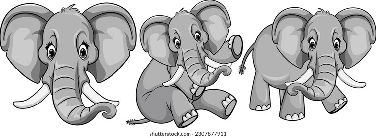 Set of cute elephant cartoon illustration