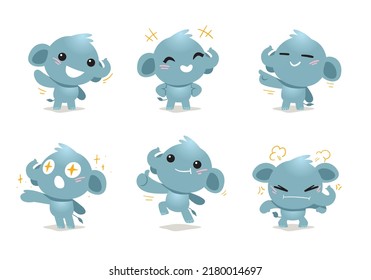 Set Of Cute Elephant Character With Different Pose And Emotional