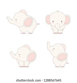 Set of Cute elephant in different pose. Vector illustration.