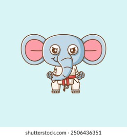 set Cute elephant Karate training martial art kawaii chibi character mascot animal sport illustration outline design Icon