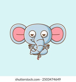 set Cute elephant meditation yoga kawaii chibi character mascot illustration outline style design