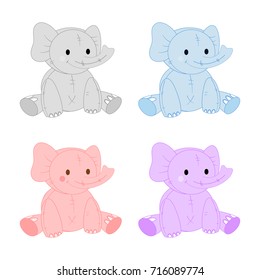 set of cute elephants in different colors. Children's illustrations.