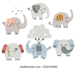 Set of cute elephants for kids