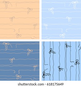 A set of cute embroidered seamless backgrounds with torn thread and tied bows