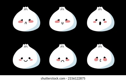 Set of cute emoji dumplings with different emotions. Vector illustration. Food icons.