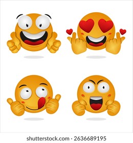 Set of Cute Emoji with Flat design style