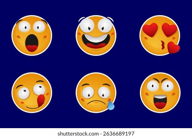 Set of Cute Emoji with Flat design style