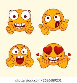 Set of Cute Emoji with Flat design style