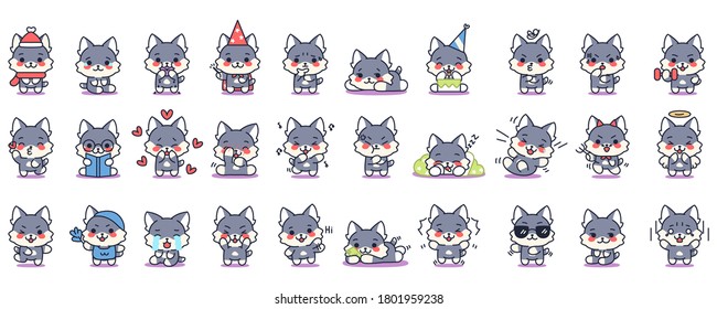 Set of cute emojis of cats - Vector