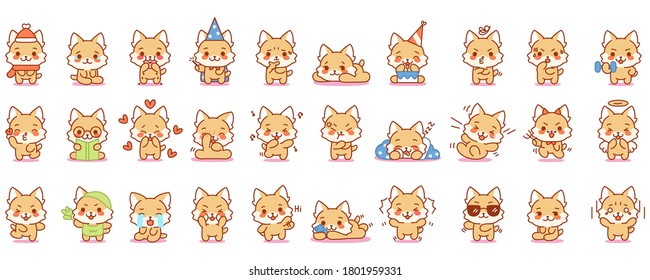 Set of cute emojis of cats - Vector