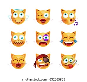 Set Cute Emoticon Cat on White Background. Isolated Vector Illustration 
