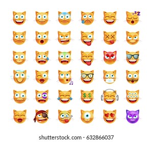 Set Cute Emoticon Cat on White Background. Isolated Vector Illustration 
