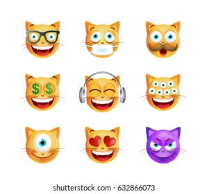 Set Cute Emoticon Cat on White Background. Isolated Vector Illustration 
