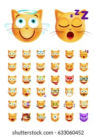 Set of Cute Emoticon Cat on White Background. Isolated Vector Illustration 