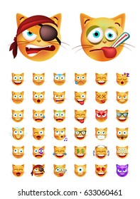Set of Cute Emoticon Cat on White Background. Isolated Vector Illustration 