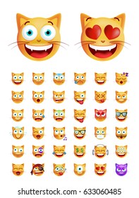 Set of Cute Emoticon Cat on White Background. Isolated Vector Illustration 