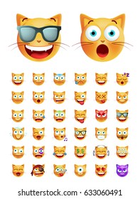 Set of Cute Emoticon Cat on White Background. Isolated Vector Illustration 