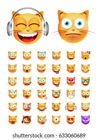 Set Cute Emoticon Cat On White Stock Vector (Royalty Free) 633060689 ...