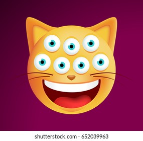 Set Cute Emoticon Cat on Black Background. Isolated Vector Illustration 
