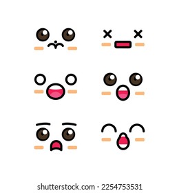 Set of cute emoticon face manga cartoon illustration